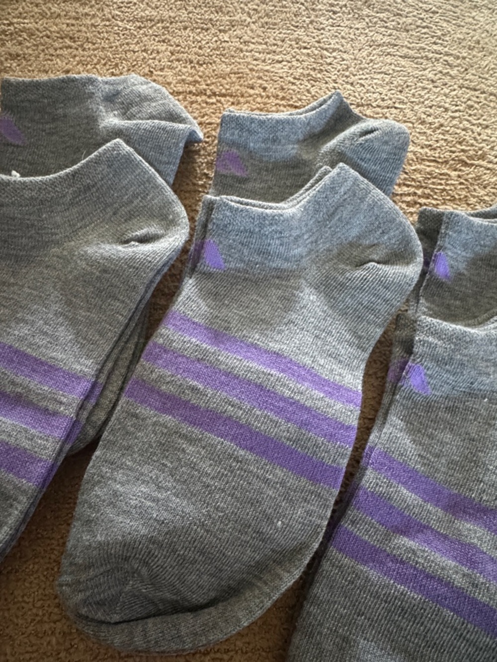 Adidas Women’s Gray Socks with Purple Stripes - Athletic No-Show Socks 6 Pair